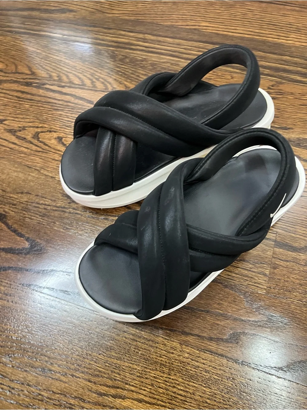 Nike Black and White Crisscross Platform Slide Sandals